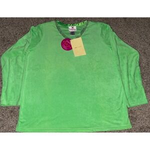 Quacker Factory Women's Terry Cloth Top Geeen‎ Suit with Rhinestone V Neck  XL